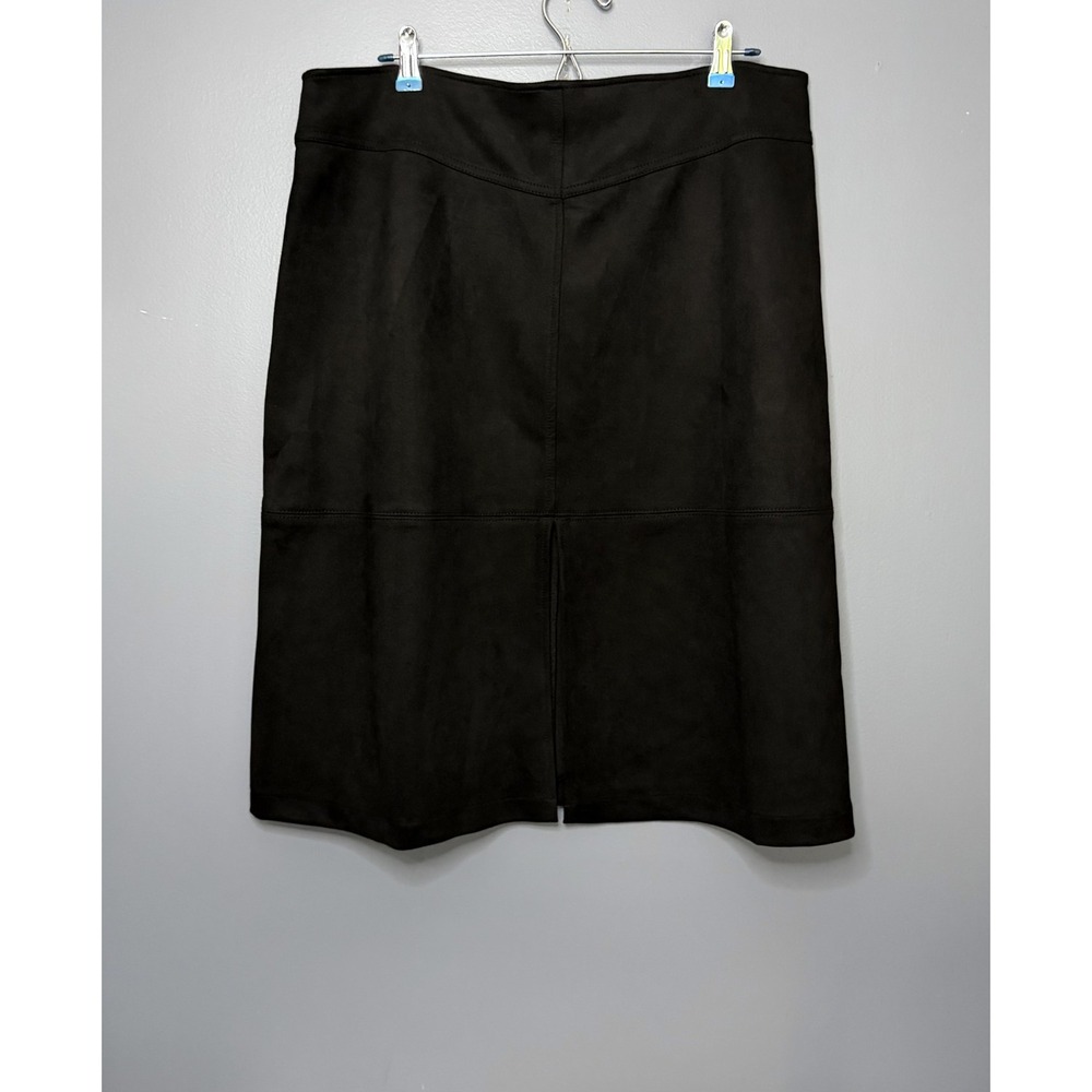 Frye & Co Skirt Womens XL Black Faux Suede A Line Knee Length Button Front Fall - Picture 10 of 12